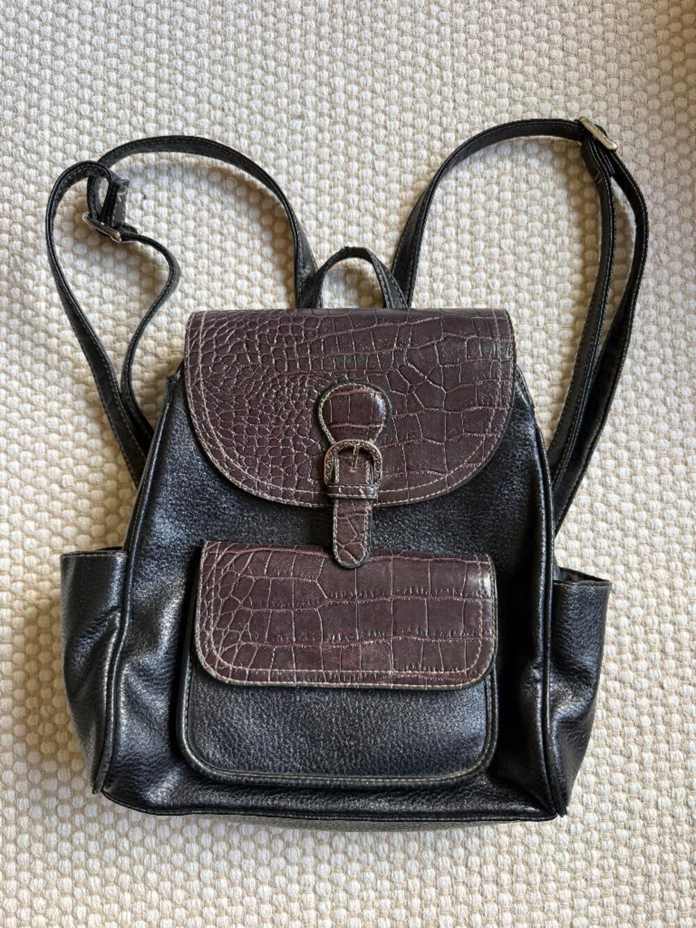 Y2K Style Nylon Black Brown Pebbled Mini Backpack